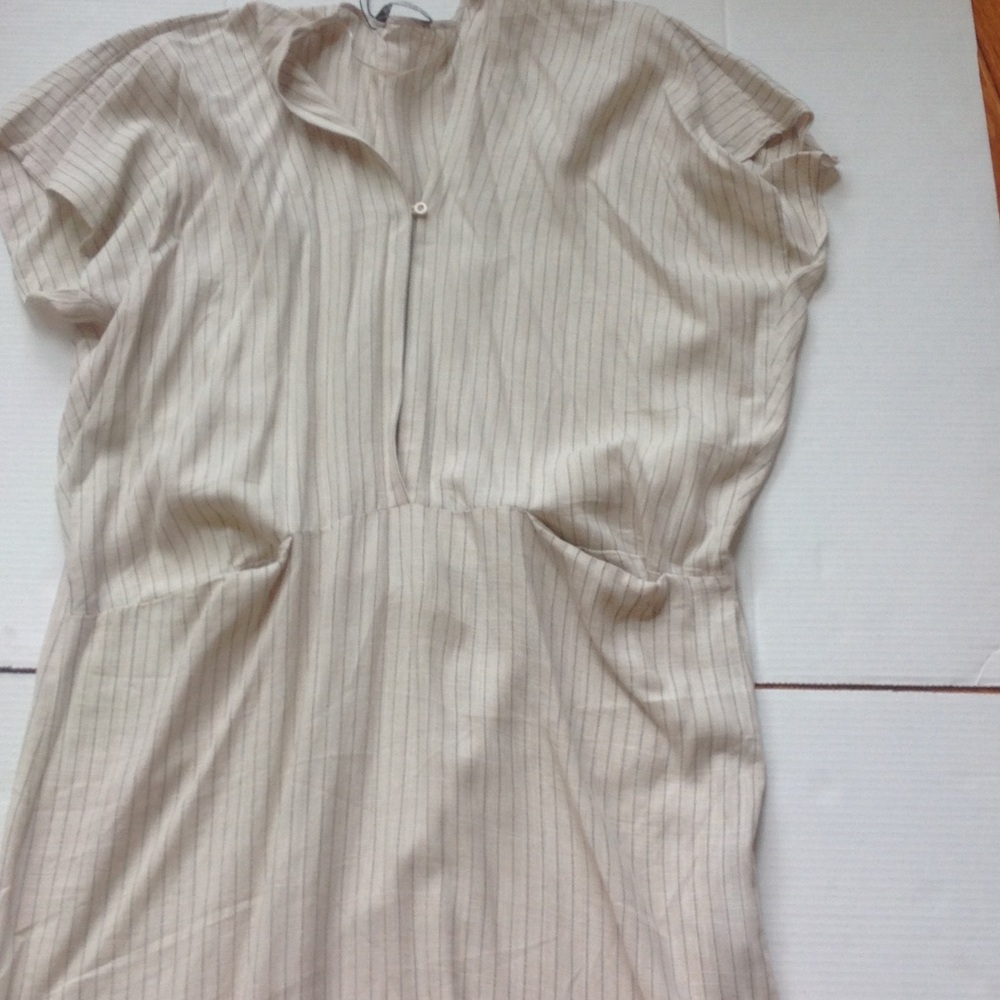 Zara Tan Black Stripe Dress Kaftan Long Plus NWT